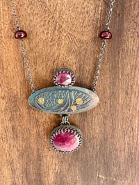 Image 1 of Blackened silver necklace with ruby gemstones