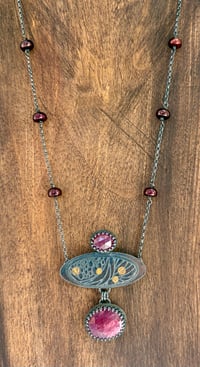 Image 2 of Blackened silver necklace with ruby gemstones