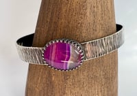 Blackened silver bangle with banded agate gemstone 