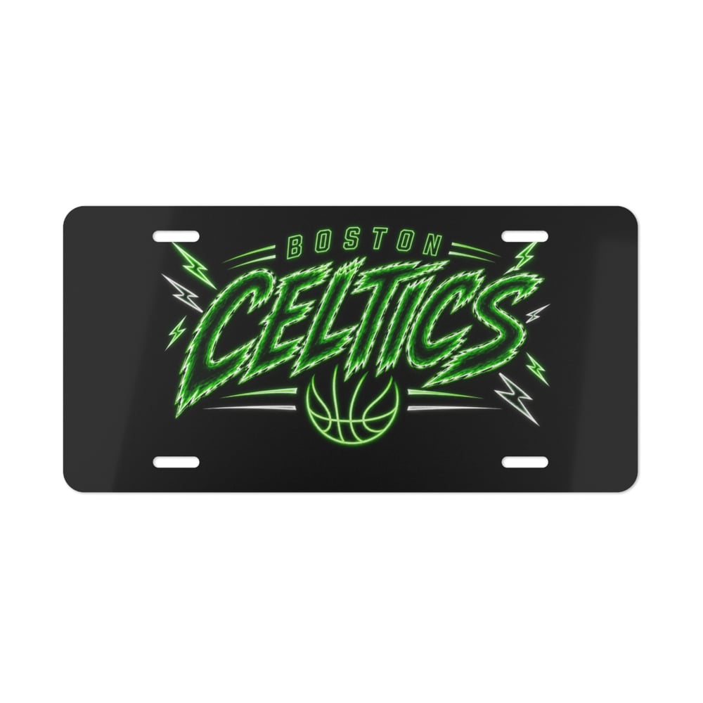 Image of Boston Celtics Neon Logo Vanity Plate - Decorative Aluminum License Plate