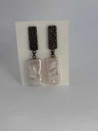Image 1 of Blackened silver earrings with large rectangular freshwater pearls