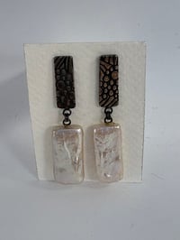 Image 2 of Blackened silver earrings with large rectangular freshwater pearls