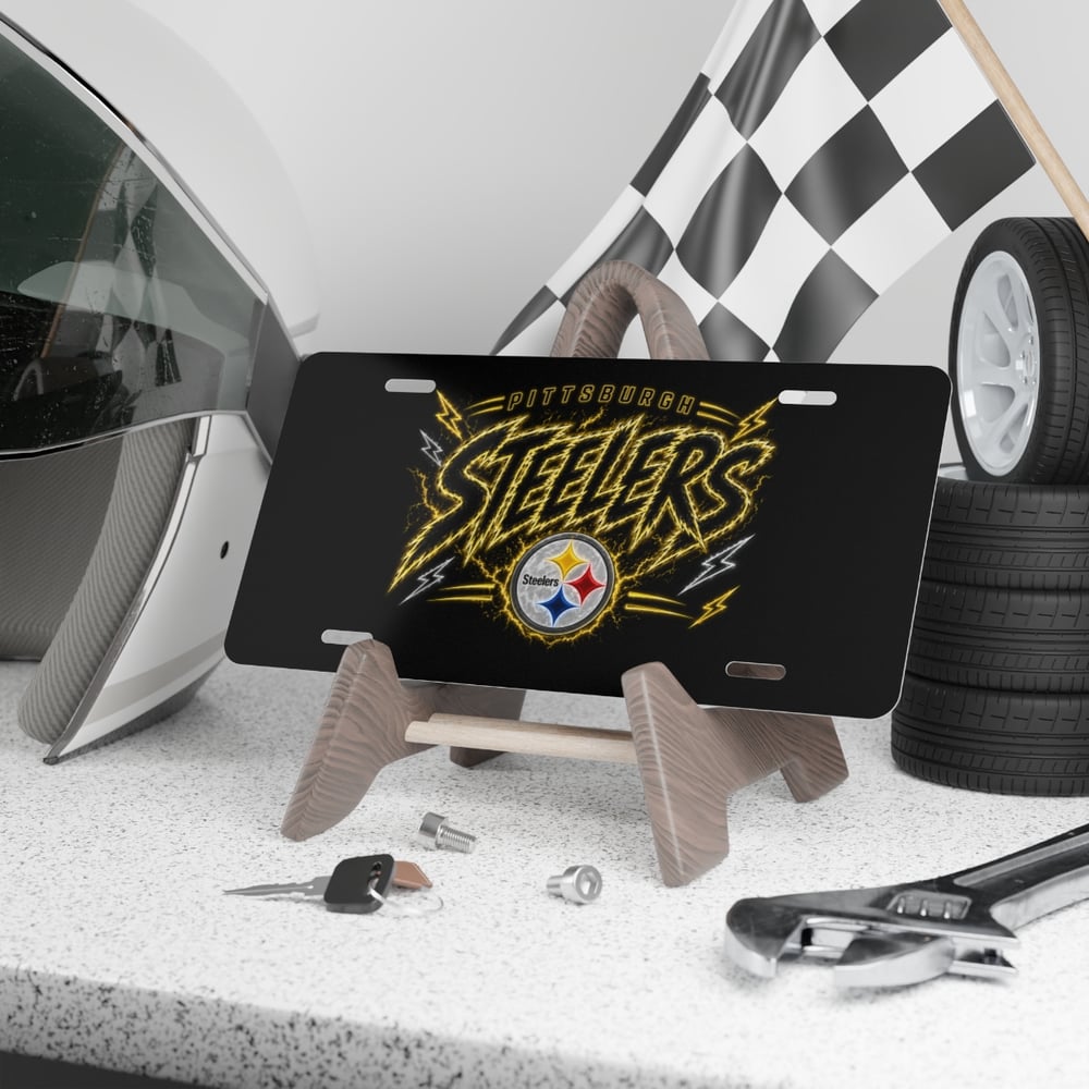 Image of Pittsburgh Steelers Lightning Vanity Plate - Metal License Plate