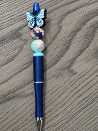 Bkue floral butterfly pen 