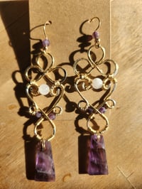 Image 1 of Amethyst & Quartz Statement Wire-Wrapped Earrings