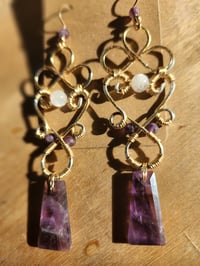 Image 2 of Amethyst & Quartz Statement Wire-Wrapped Earrings