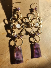 Image 3 of Amethyst & Quartz Statement Wire-Wrapped Earrings