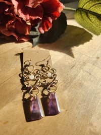 Image 4 of Amethyst & Quartz Statement Wire-Wrapped Earrings