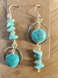 Image 1 of Asymmetrical Amazonite & Silver Artisan Earrings