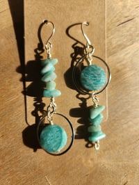 Image 2 of Asymmetrical Amazonite & Silver Artisan Earrings