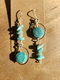 Image 3 of Asymmetrical Amazonite & Silver Artisan Earrings