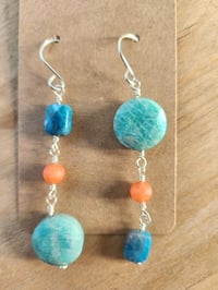 Image 1 of Asymmetrical Amazonite Copper & Silver Dangle Earrings