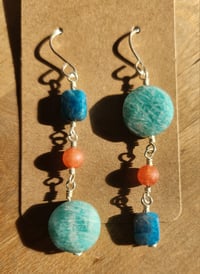 Image 2 of Asymmetrical Amazonite Copper & Silver Dangle Earrings