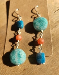Image 3 of Asymmetrical Amazonite Copper & Silver Dangle Earrings