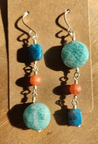 Image 4 of Asymmetrical Amazonite Copper & Silver Dangle Earrings