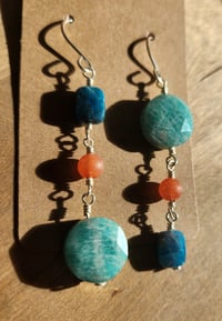 Image 5 of Asymmetrical Amazonite Copper & Silver Dangle Earrings