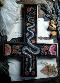 Image 1 of Snake Skeleton and Floral Wall Cross 