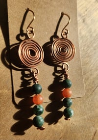 Image 5 of Copper Swirl Earrings with Aventurine & Agate