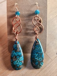 Image 1 of Sea Sediment Jasper & Apatite Teardrop Earrings