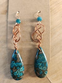 Image 3 of Sea Sediment Jasper & Apatite Teardrop Earrings