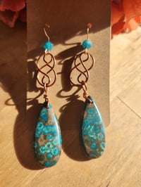 Image 4 of Sea Sediment Jasper & Apatite Teardrop Earrings