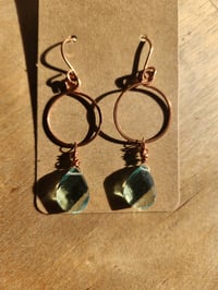 Image 3 of Copper Hoop Earrings with dangling Aquamarine Teardrop copy
