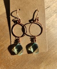 Image 4 of Copper Hoop Earrings with dangling Aquamarine Teardrop copy