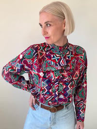 Image 1 of Vintage Ruffle Neck Blouse| Standout Unique Print