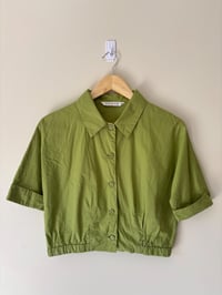 Image 1 of Vintage Care Mind Short Sleeve Apple Green Cropped Shirt 