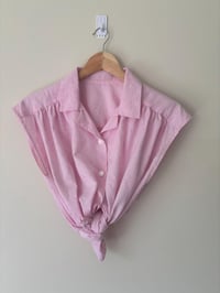 Image 1 of Light Pink Vintage Pleasted Shoulder Summer Blouse 
