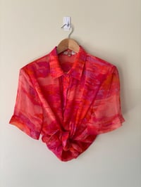 Image 1 of Vintage IQ Short Sleeve Bright Pink Sheer Blouse 