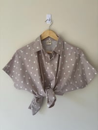 Image 3 of Two Hearts Label Polka Dot Short Sleeve Cotton Linen Summer Shirt 