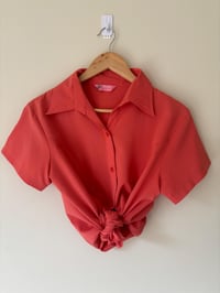 Image 1 of Vintage Short Sleeve Huayi 70s Burnt Orange Blouse 