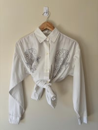 Image 1 of Vintage White Cotton Blouse With Unique Detailed Front Design