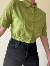 Image 2 of Vintage Care Mind Short Sleeve Apple Green Cropped Shirt 