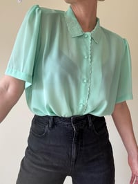 Image 2 of Vintage Mint Green Embridered Smartline Blouse 