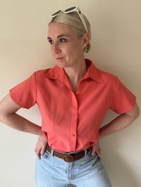 Image 2 of Vintage Short Sleeve Huayi 70s Burnt Orange Blouse 