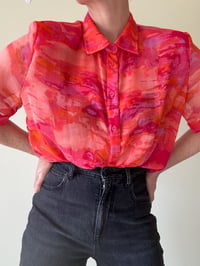 Image 2 of Vintage IQ Short Sleeve Bright Pink Sheer Blouse 