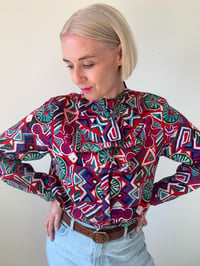 Image 2 of Vintage Ruffle Neck Blouse| Standout Unique Print