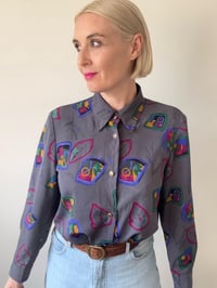 Image 1 of Vibrant Vintage Long Sleeve Shirt with Leaf Design 