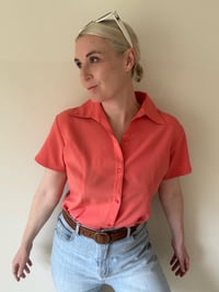 Image 3 of Vintage Short Sleeve Huayi 70s Burnt Orange Blouse 