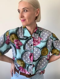 Image 2 of Vintage Short Sleeve Floral polka dot unique design shirt 