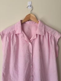 Image 5 of Light Pink Vintage Pleasted Shoulder Summer Blouse 