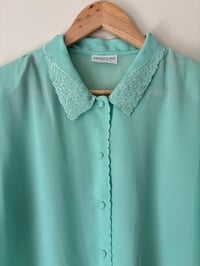 Image 3 of Vintage Mint Green Embridered Smartline Blouse 