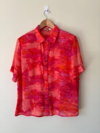 Image 3 of Vintage IQ Short Sleeve Bright Pink Sheer Blouse 