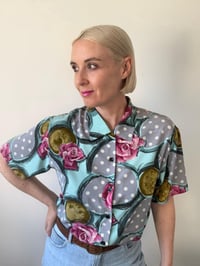 Image 4 of Vintage Short Sleeve Floral polka dot unique design shirt 