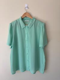 Image 4 of Vintage Mint Green Embridered Smartline Blouse 