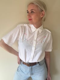 Image 3 of Vintage Embroidered White Cotton Short Sleeve Summer Shirt