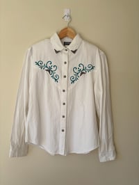 Image 1 of Vintage Western Shirt: Women's Cotton Cowboy Style with Metal Detail - Size Small