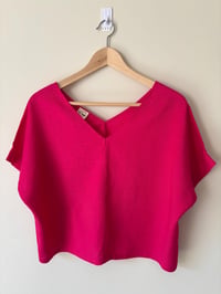 Image 2 of Two Hearts Label Fuchsia Pink Cotton Linen Summer Crop Top